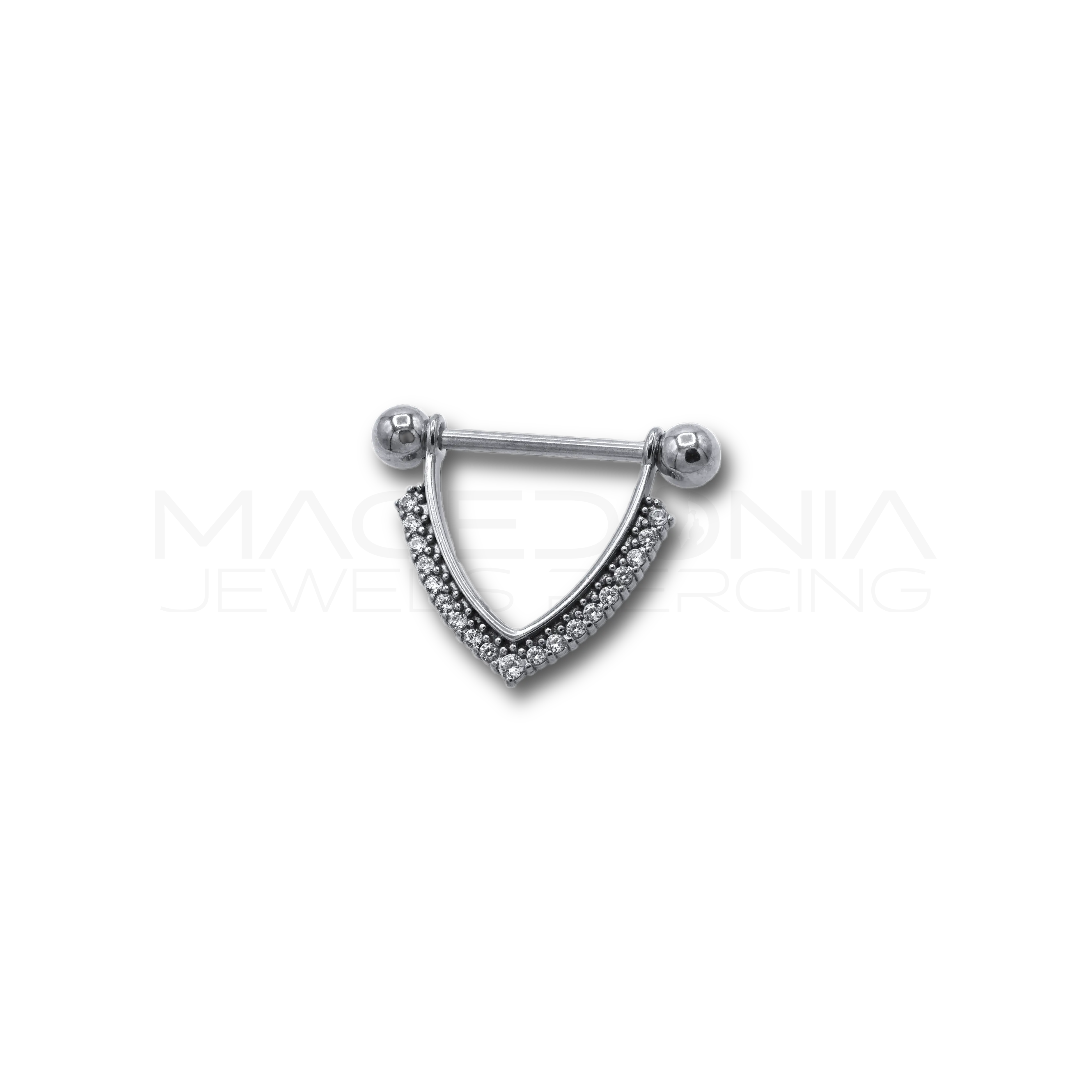 PIERCING DA CAPEZZOLO CON COLLANA A V DI ZIRCONI