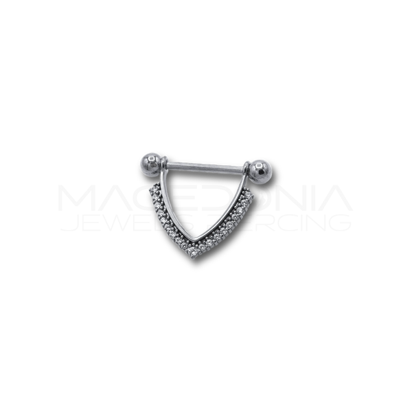 Piercing da Capezzolo in Acciaio Chirurgico 316L con Pendente a Forma di Collana a V e Zirconi