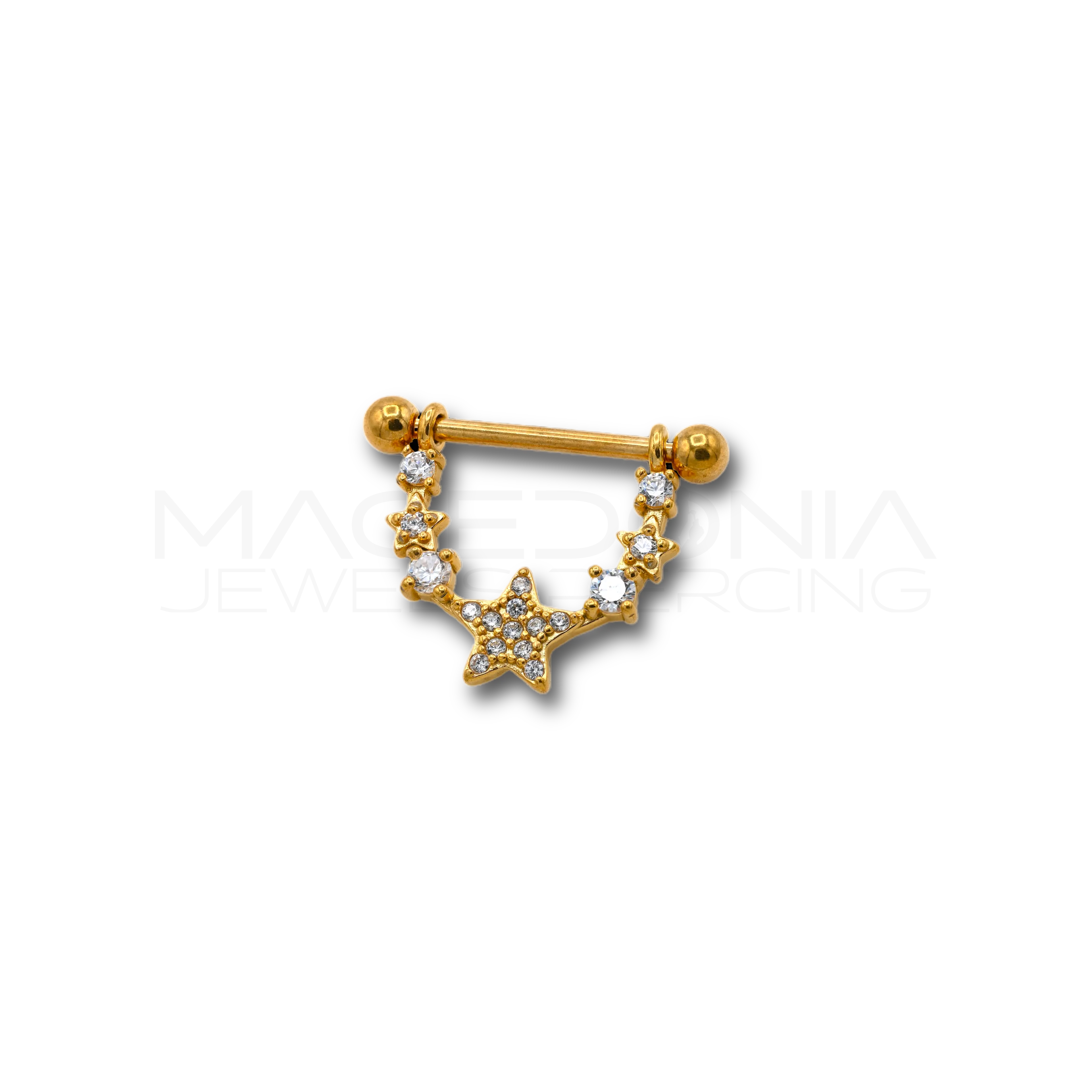 PIERCING DA CAPEZZOLO CON COLLANA DI ZIRCONI E STELLE