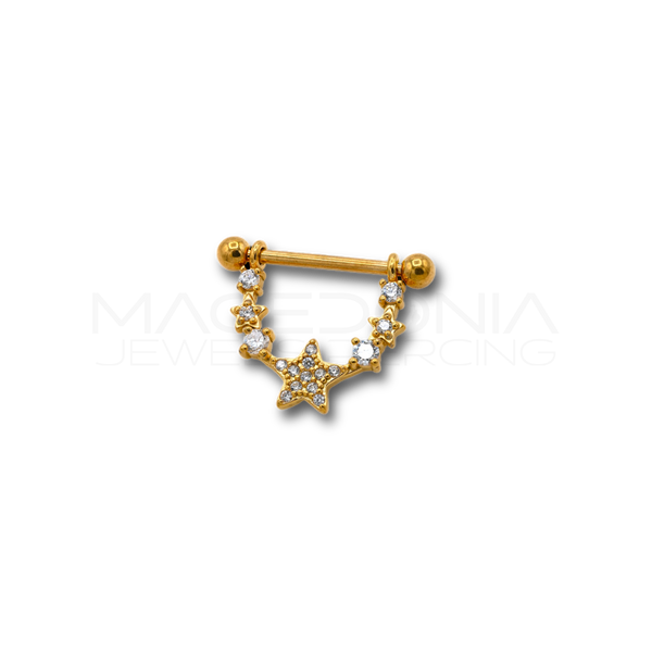 Piercing da Capezzolo in Acciaio Chirurgico 316L con Pendente a Collana, Zirconi e Stelle