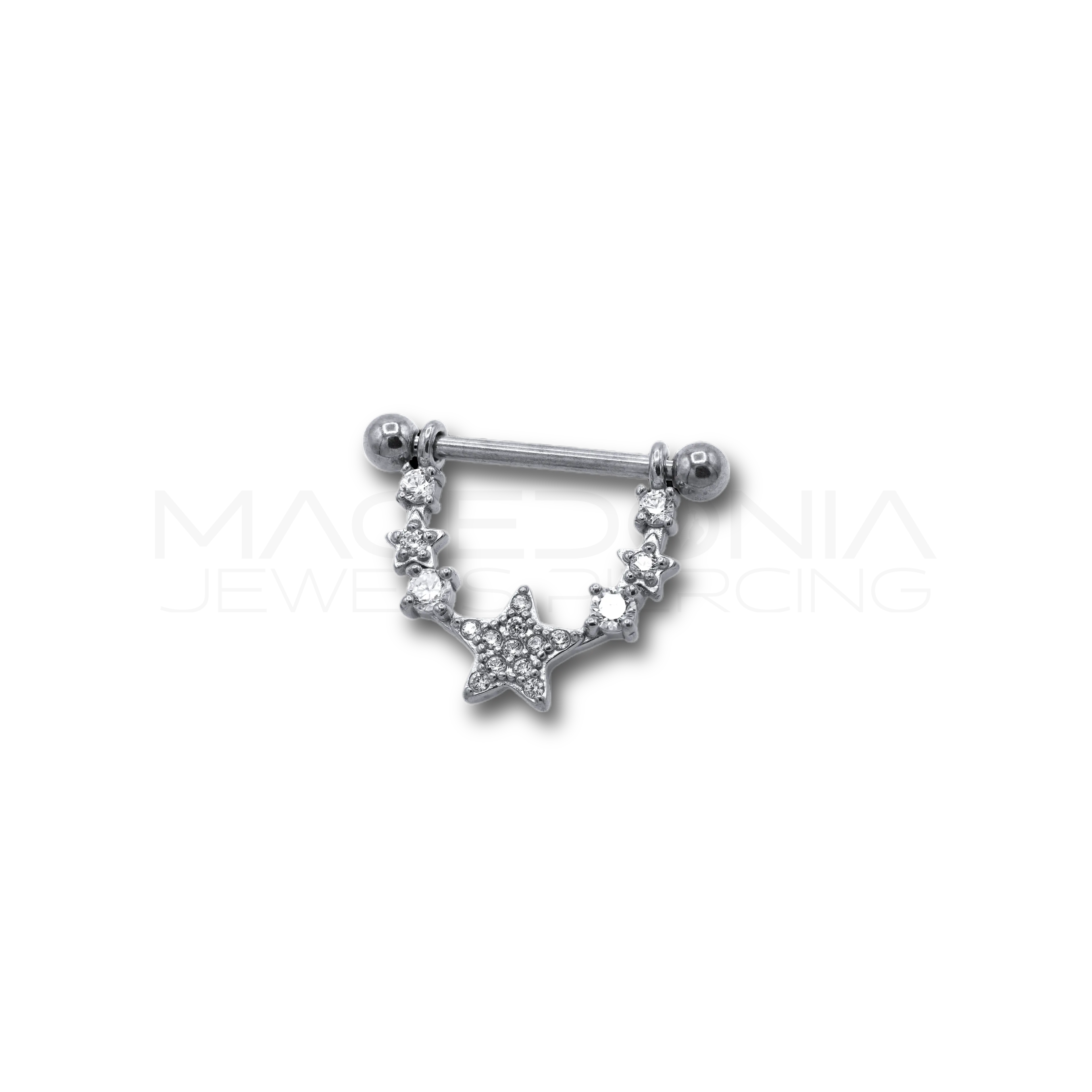 PIERCING DA CAPEZZOLO CON COLLANA DI ZIRCONI E STELLE