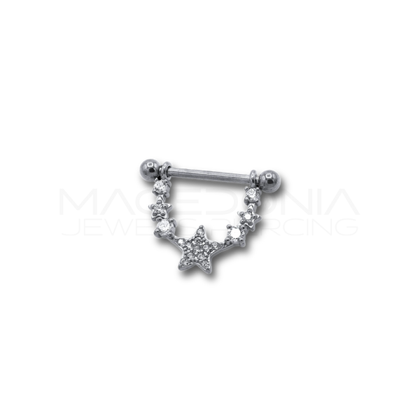 Piercing da Capezzolo in Acciaio Chirurgico 316L con Pendente a Collana, Zirconi e Stelle