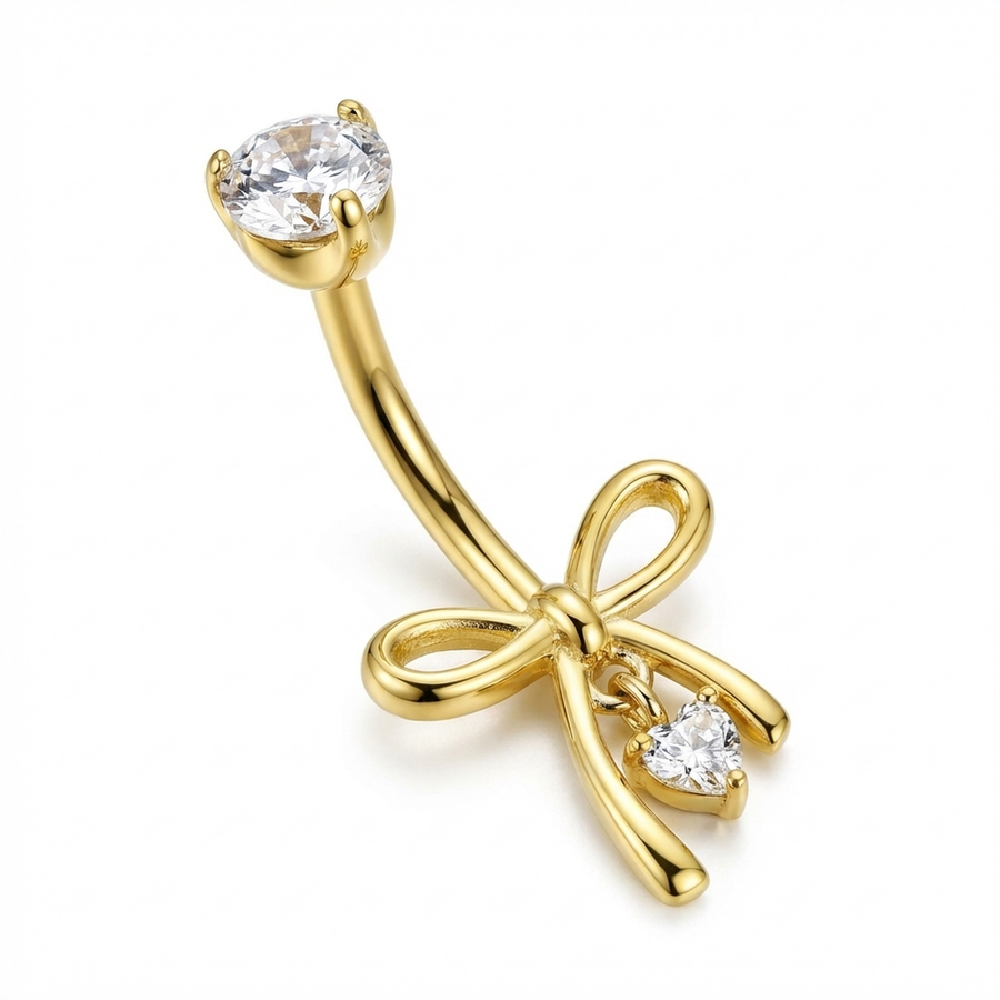 Piercing con fiocchetto e pendente con zircone in Titanio G23 - Piercing per ombelico