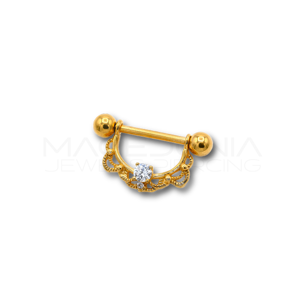 Piercing da Capezzolo in Acciaio Chirurgico 316L con Pendente a Forma di Collana e Zircone