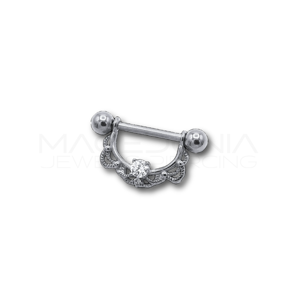 Piercing da Capezzolo in Acciaio Chirurgico 316L con Pendente a Forma di Collana e Zircone