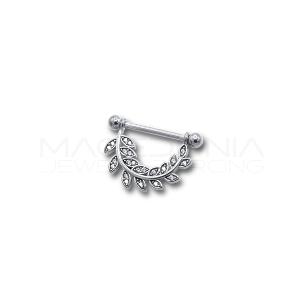 Piercing da Capezzolo in Acciaio Chirurgico 316L con Ciondolo a Forma di Corona di Alloro