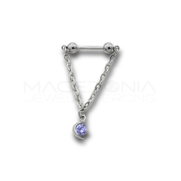 Piercing da Capezzolo in Acciaio Chirurgico 316L con Catenina e Luna Pendente