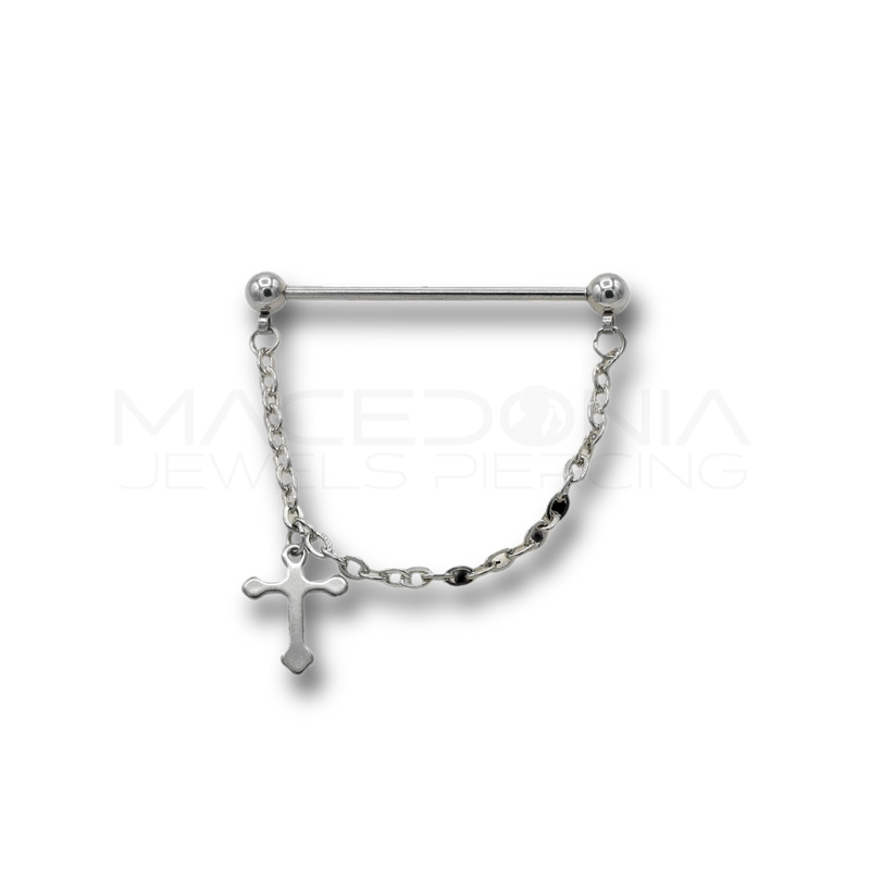 Barbell Industrial in Acciaio Chirurgico 316L con Catenina e Croce Pendente