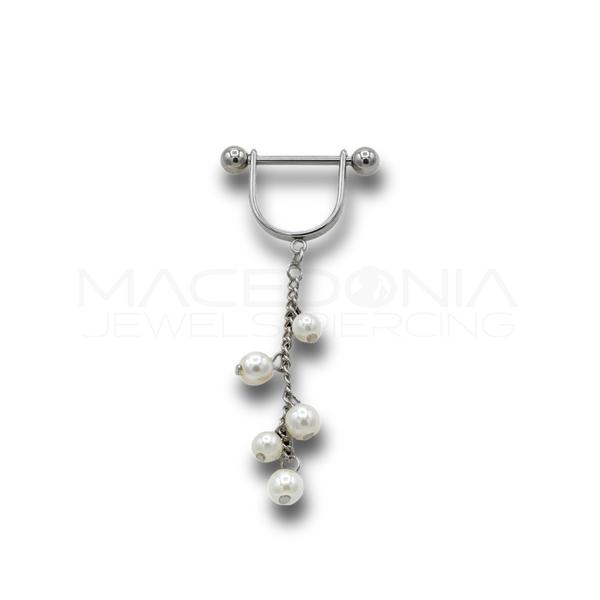 Piercing da Capezzolo in Acciaio Chirurgico 316L con Catenina e Perline Finte