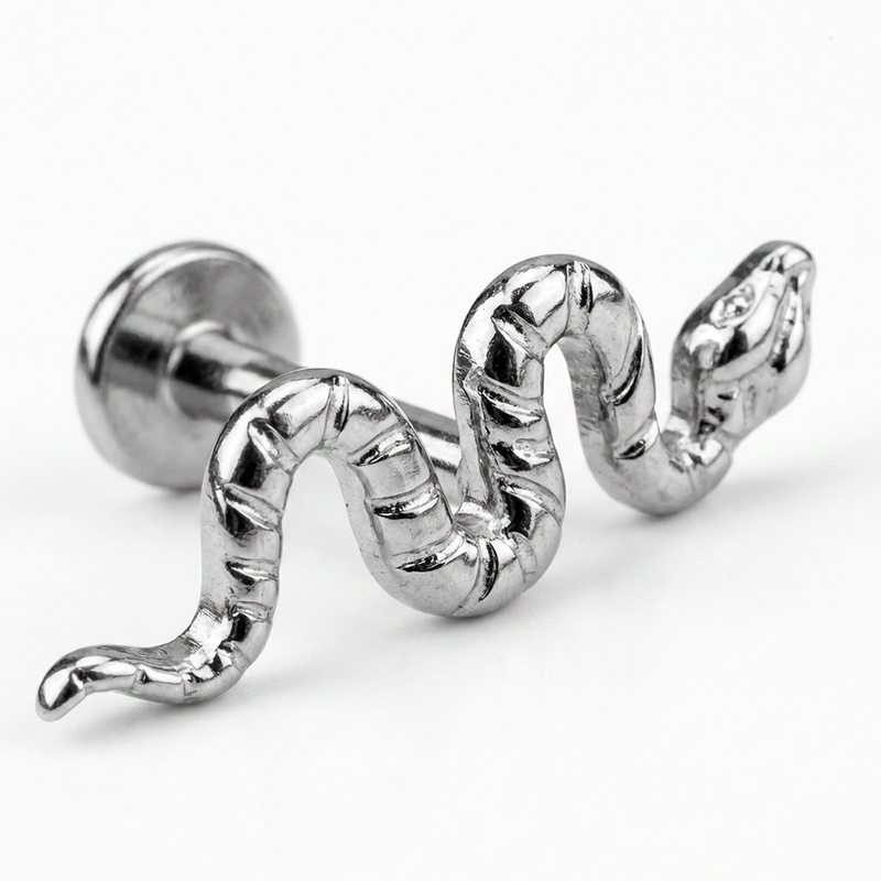 Piercing con serpente in Titanio G23- Piercing per Lobo, helix, forward helix, conch, flat, tragus