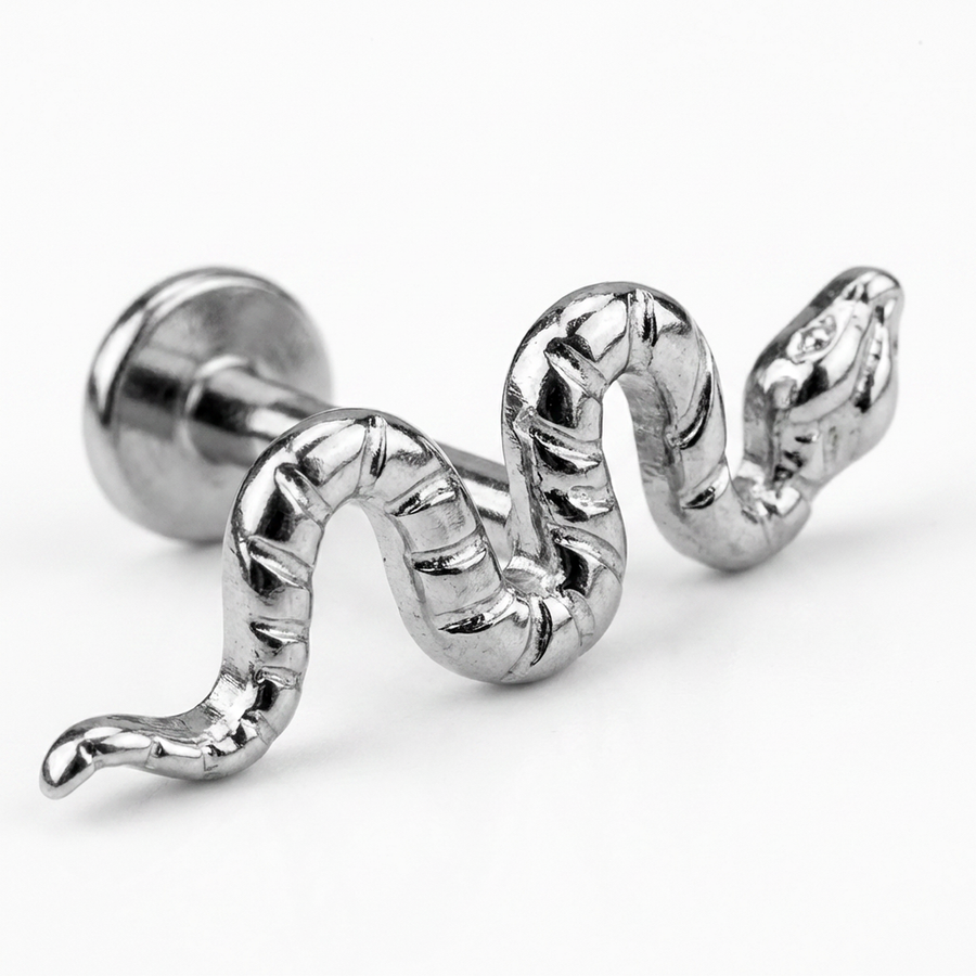 Piercing con serpente in Titanio G23- Piercing per Lobo, helix, forward helix, conch, flat, tragus