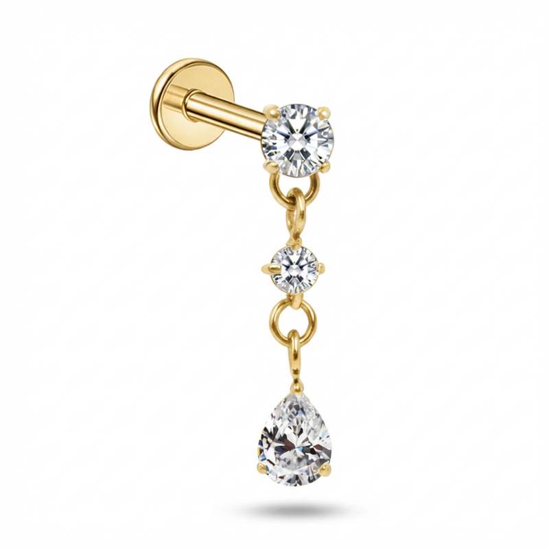 Piercing con zirconi pendenti in Titanio G23- Piercing per Lobo, helix, flat