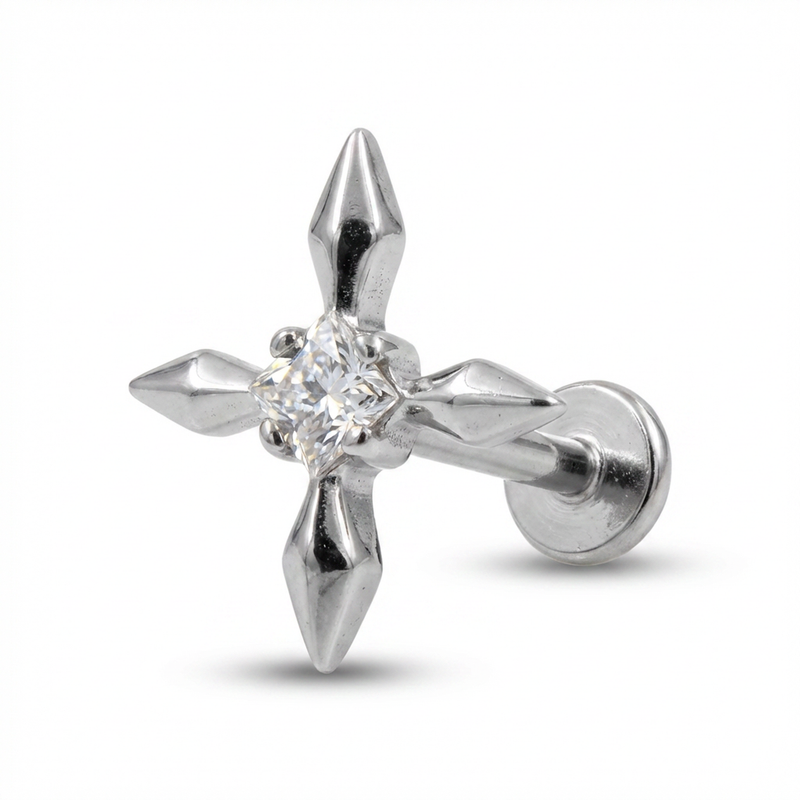 Piercing con punte a stella e zircone in Titanio G23- Piercing per Lobo, helix, forward helix, conch, flat, tragus