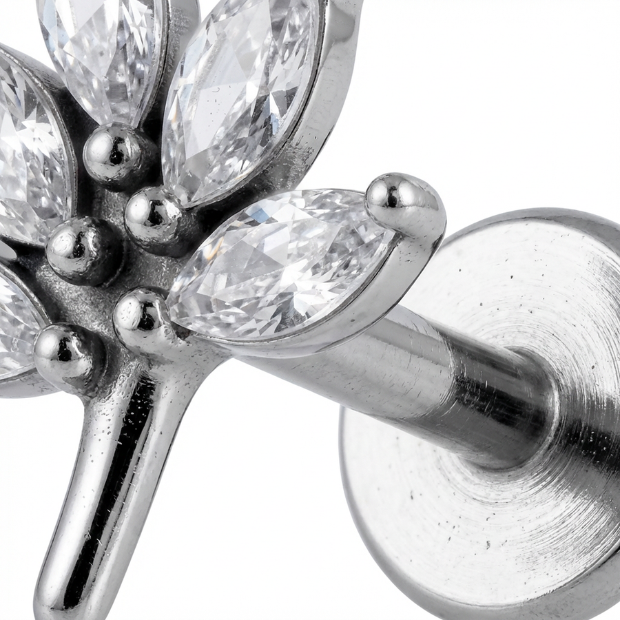 Barretta con fiore zirconato in Acciaio Chirurgico 316L - Piercing per orecchio