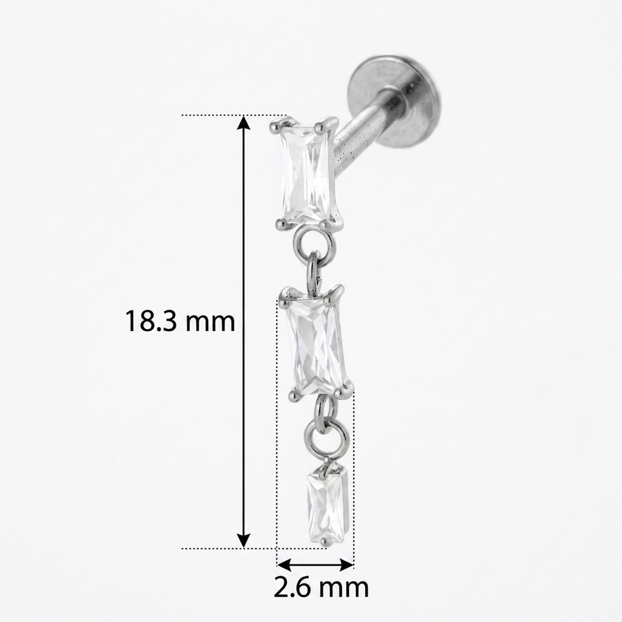 Barretta con zirconi pendenti in Titanio - Piercing per orecchio