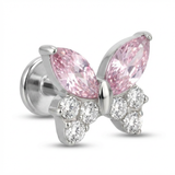 Piercing con farfalla di zirconi in Titanio G23- Piercing per Lobo, helix, forward helix, conch, flat, tragus
