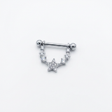 Piercing da Capezzolo in Acciaio Chirurgico 316L con Pendente a Collana, Zirconi e Stelle