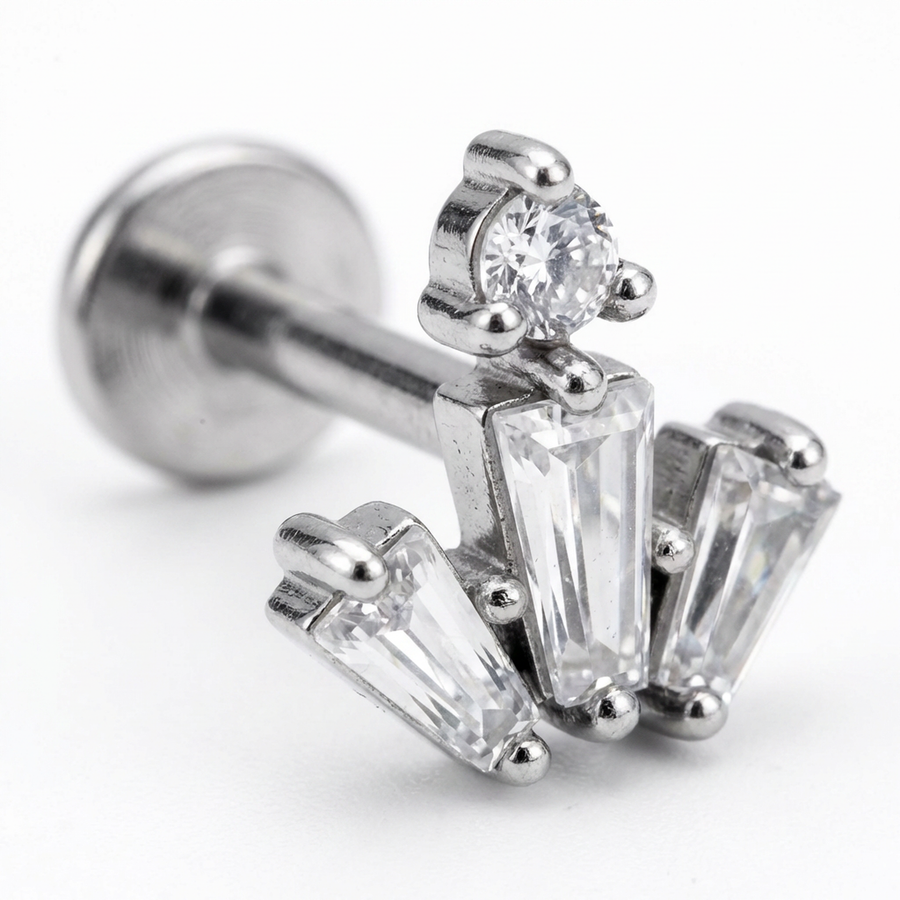Barretta con zirconi in Acciaio Chirurgico 316L - Piercing per orecchio