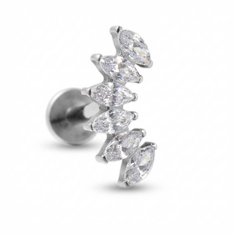 Piercing con sei petali zirconati in Titanio G23 - Piercing per lobo, helix, forward helix, conch, flat, tragus