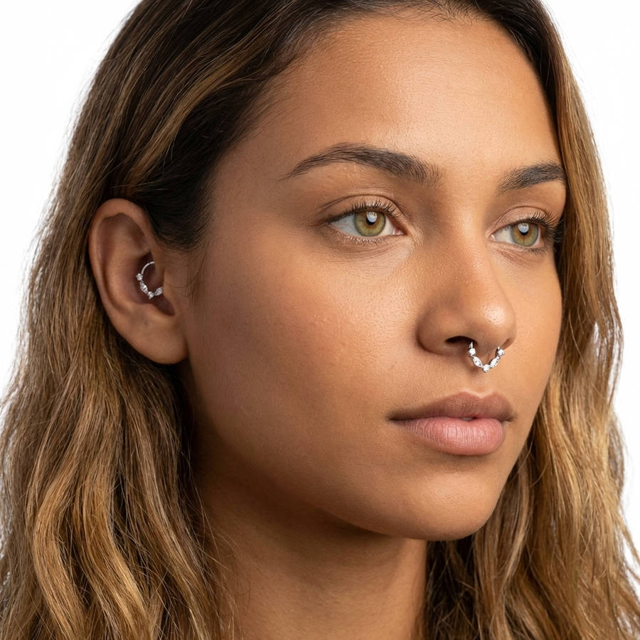Piercing con zirconi in Titanio G23 - Piercing per Lobo, helix, daith, septum