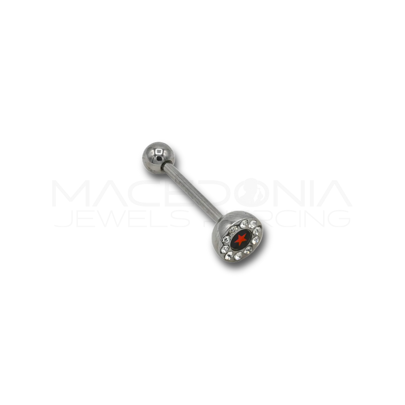 Barbell in Acciaio Chirurgico 316L Colore Argento con Logo a Stella e Zirconi