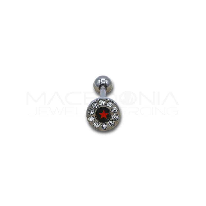 Barbell in Acciaio Chirurgico 316L Colore Argento con Logo a Stella e Zirconi
