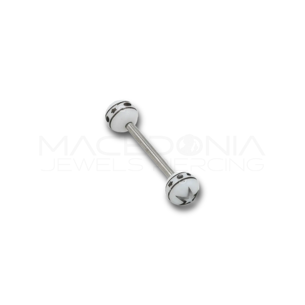 Barbell in Acciaio Chirurgico 316L con Pallina Bianca e Nera e Stella