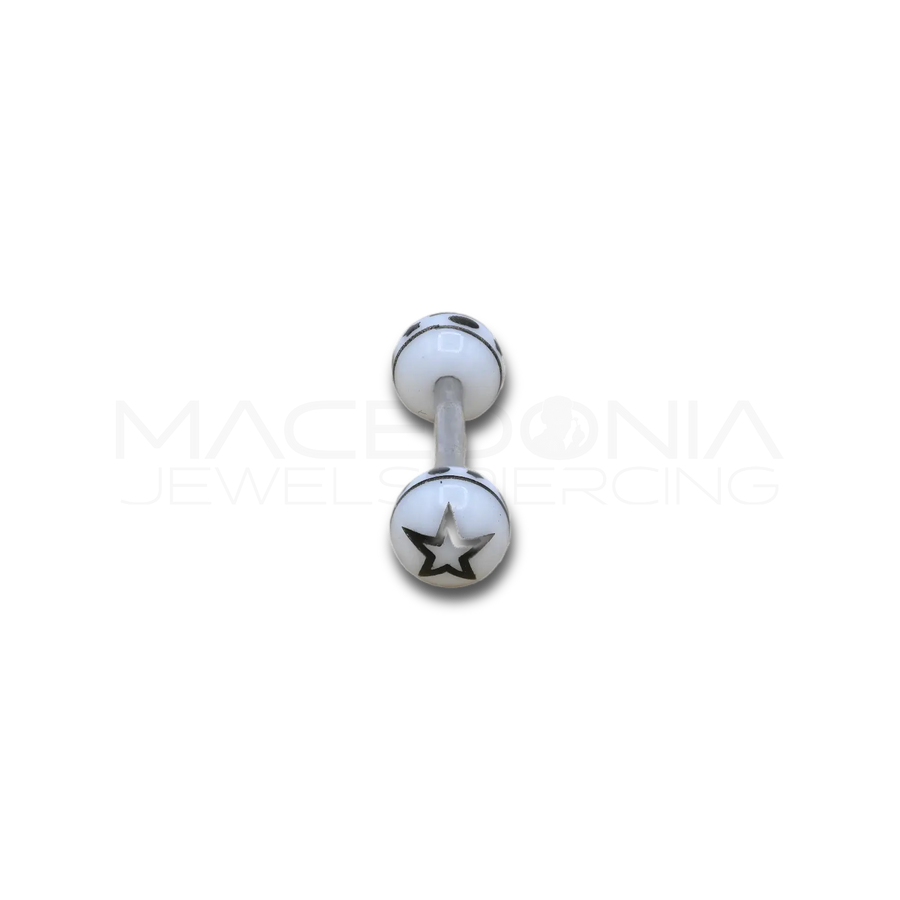 Barbell in Acciaio Chirurgico 316L con Pallina Bianca e Nera e Stella