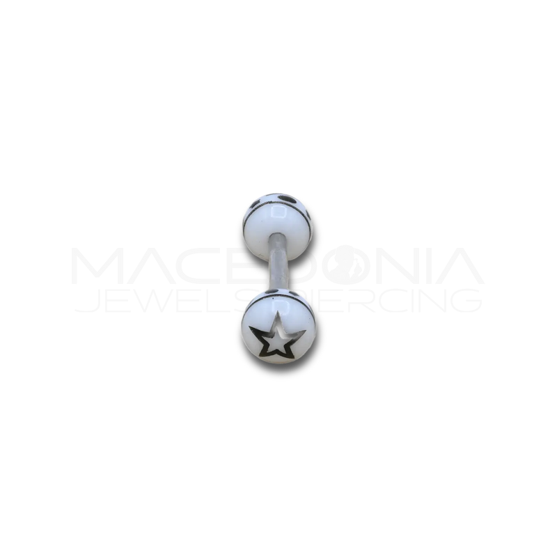 Barbell in Acciaio Chirurgico 316L con Pallina Bianca e Nera e Stella
