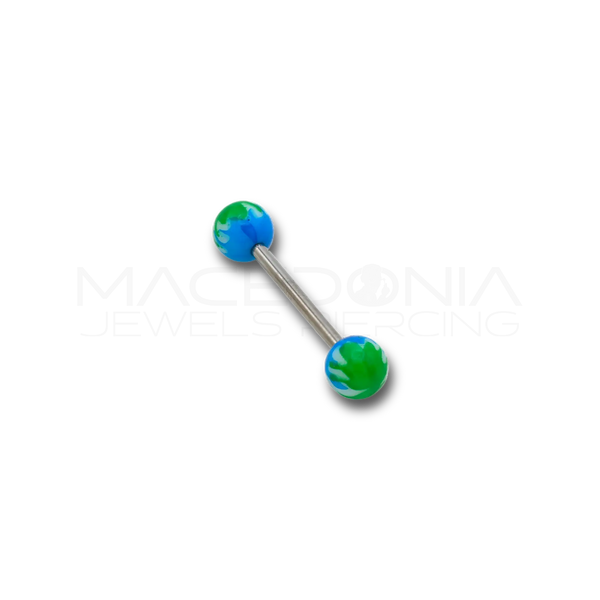 Barbell in Acciaio Chirurgico 316L con Palline a Fiamme Verdi e Blu
