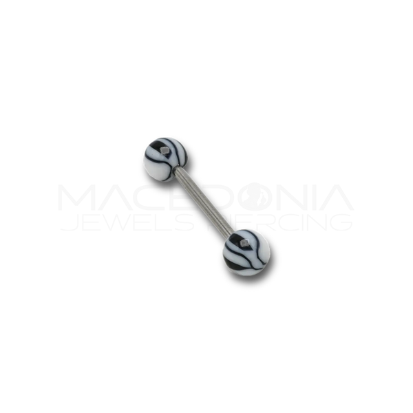 Barbell in acciaio chirurgico 316L con palline striate bianche e nere