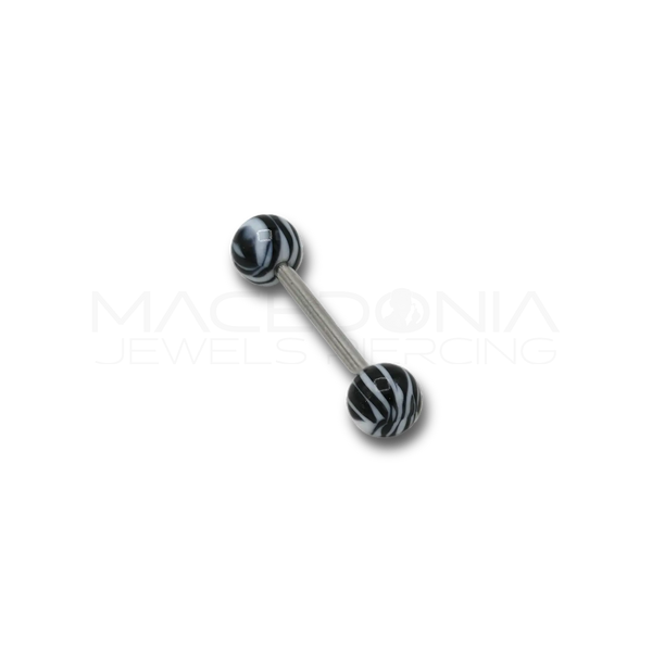 Barbell in Acciaio Chirurgico 316L con Palline Striate Bianche e Nere