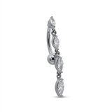 Banana per ombelico in acciaio chirurgico 316L con quattro gocce di zircone pendenti luminose