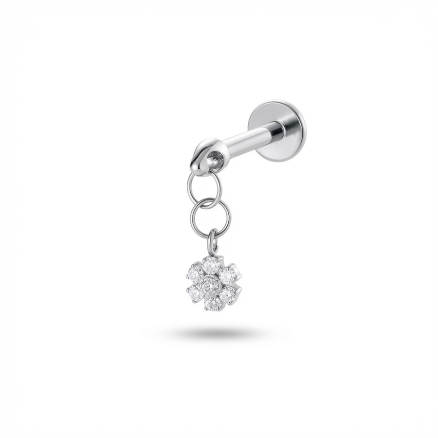 Barretta con fiore pendente in Titanio - Piercing per orecchio