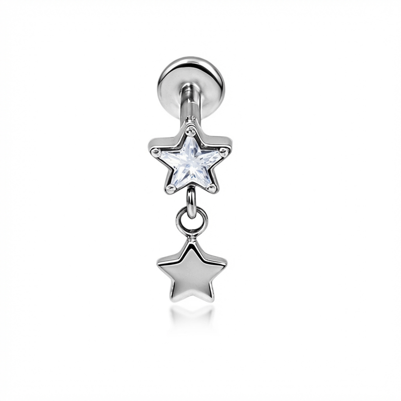 Piercing con stella di zirconi in Titanio G23- Piercing per Lobo, helix, forward helix, conch, flat, tragus