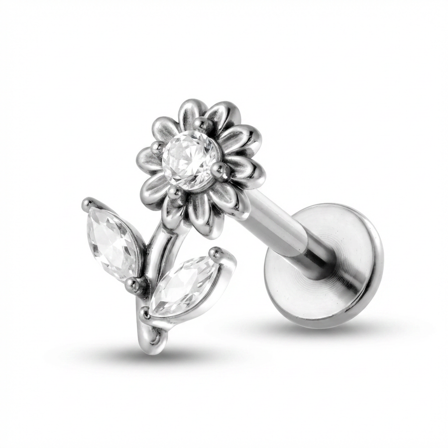Barretta con girasole e zirconi  in Acciaio Chirurgico 316L - Piercing per orecchio