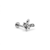 Piercing Barretta con Ramoscello Zirconato in Acciaio Chirurgico 316L