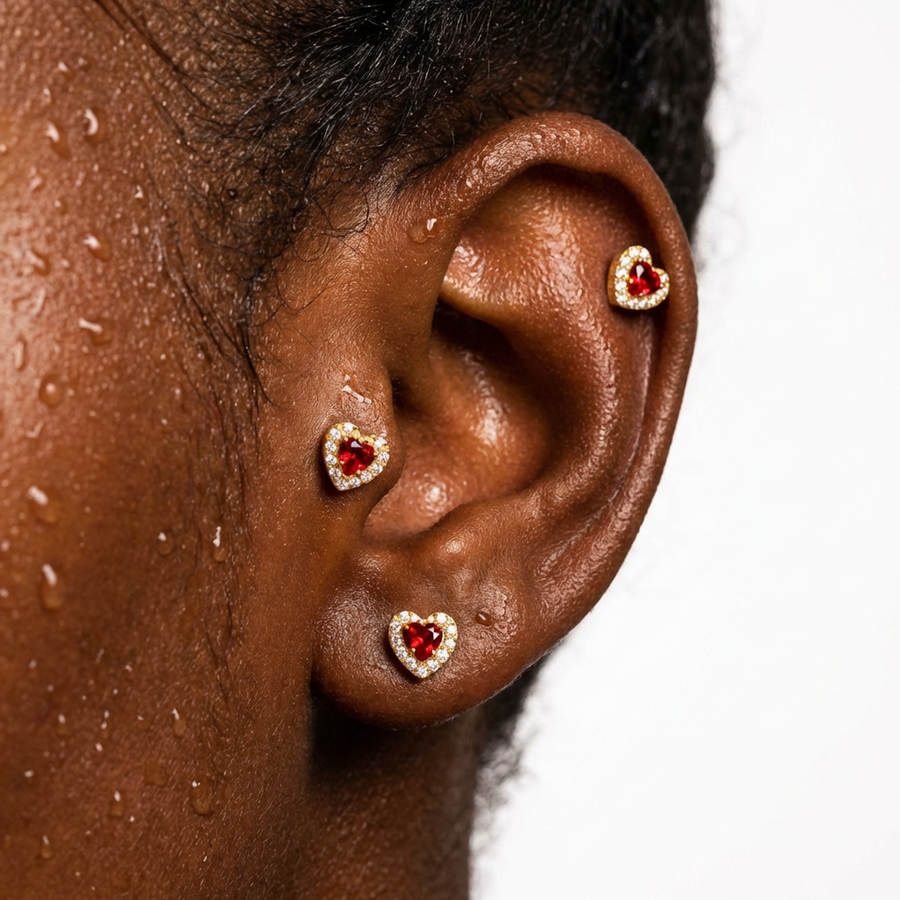Barretta con cuore di zirconi in Titanio - Piercing per orecchio
