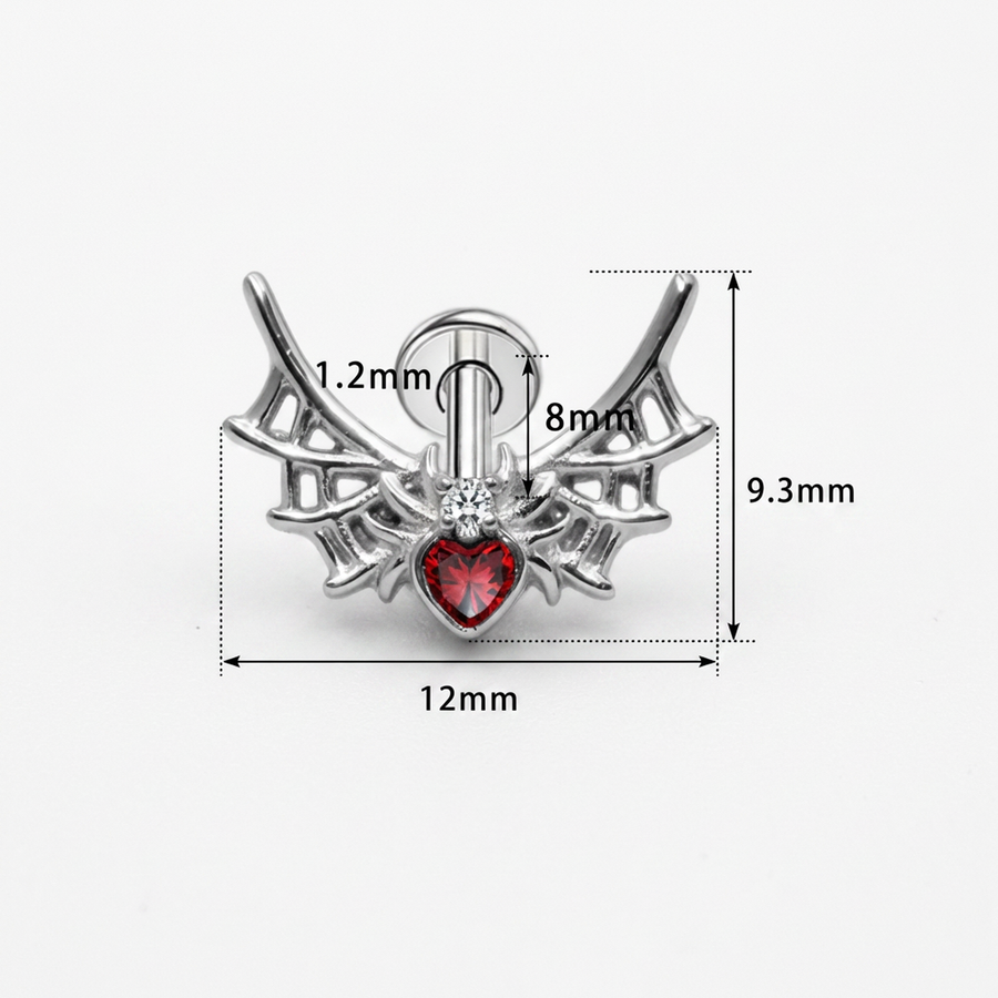Piercing con ragnatele e zircone in Titanio G23- Piercing per Lobo, helix, forward helix, conch, flat, tragus