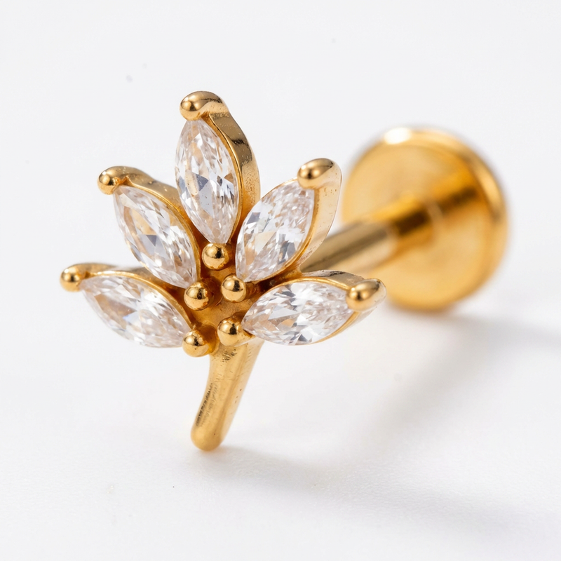 Barretta con fiore zirconato in Acciaio Chirurgico 316L - Piercing per orecchio