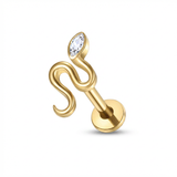 Piercing con serpente e zircone in Titanio G23- Piercing per Lobo, helix, forward helix, conch, flat, tragus