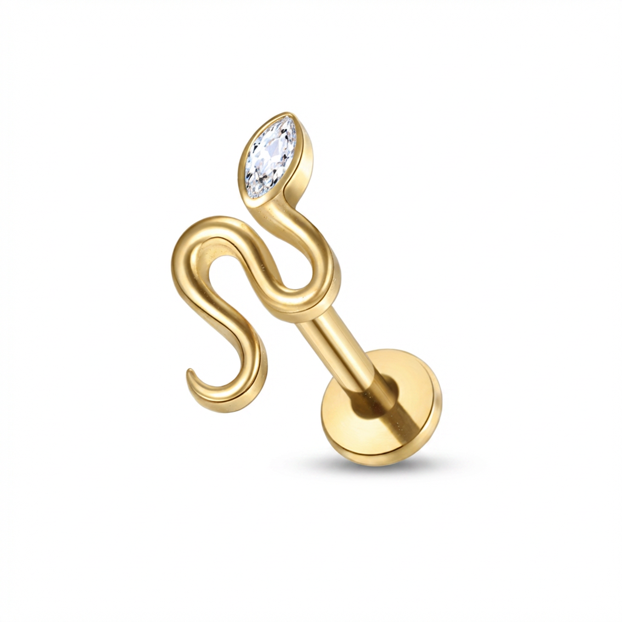 Piercing con serpente e zircone in Titanio G23- Piercing per Lobo, helix, forward helix, conch, flat, tragus