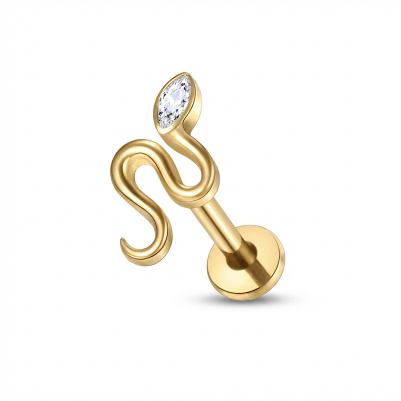 Piercing con serpente e zircone in Titanio G23- Piercing per Lobo, helix, forward helix, conch, flat, tragus