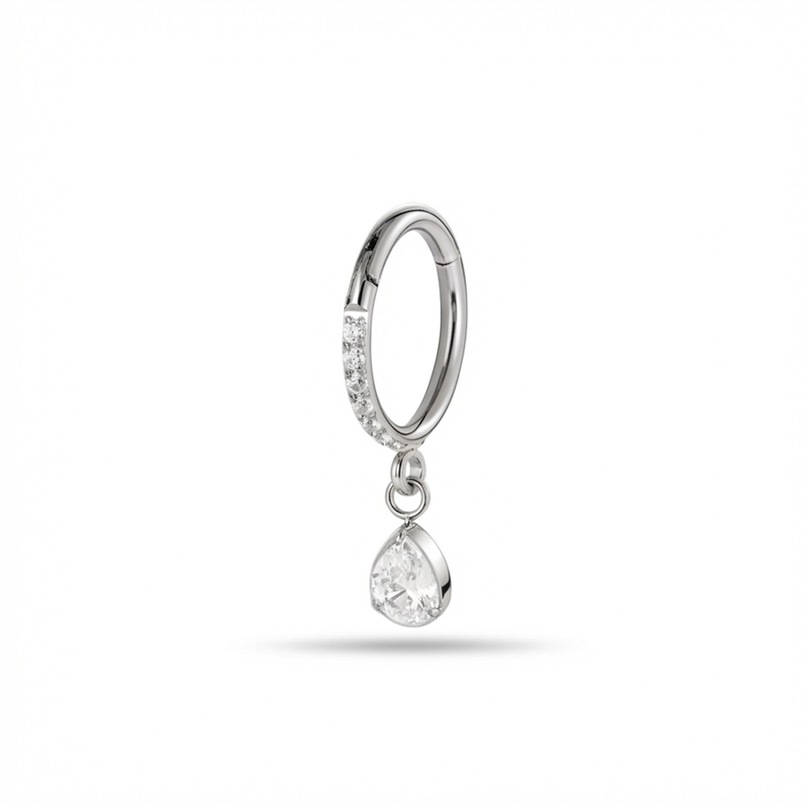 Cerchietto zirconato con goccia pendente in Titanio - Piercing per orecchio