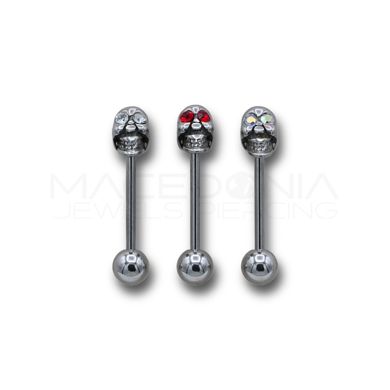 Barbell in Acciaio Chirurgico 316L con Teschio e Cristalli