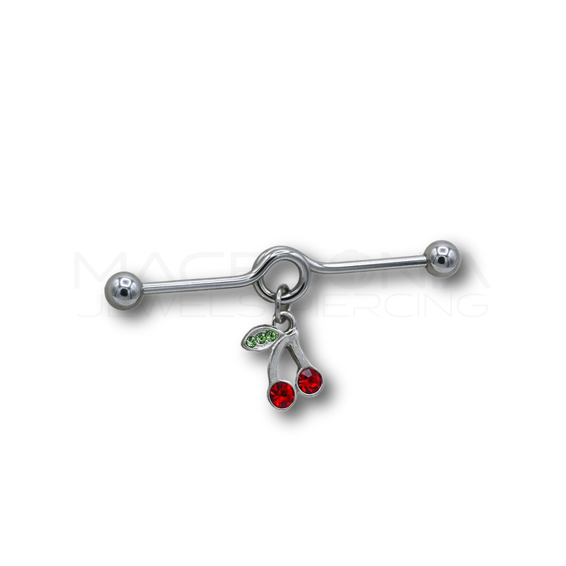 Barbell ad Anello in Acciaio Chirurgico 316L con Zircone a Forma di Ciliegia