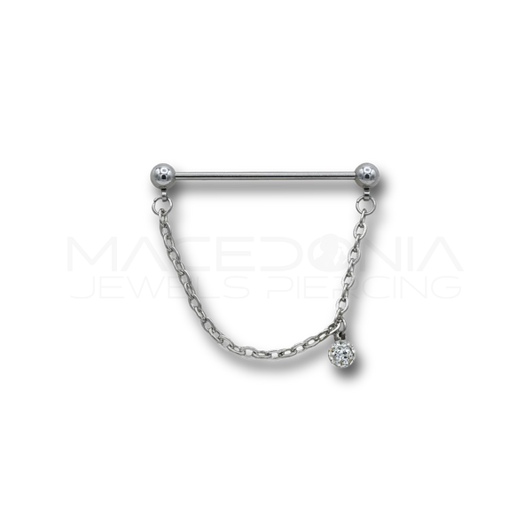 Barbell Industrial in Acciaio Chirurgico 316L con Catena e Zircone Bianco