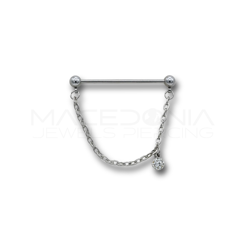 Barbell Industrial in Acciaio Chirurgico 316L con Catena e Zircone Bianco