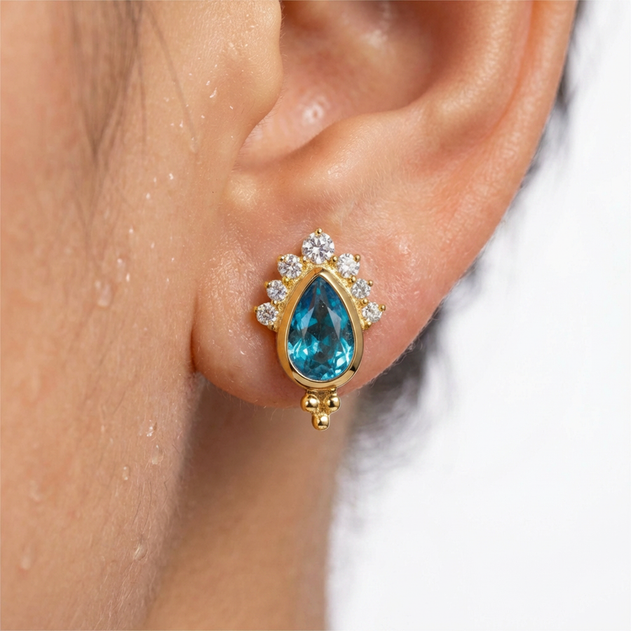 Barretta con zircone azzurro in Titanio - Piercing per orecchio