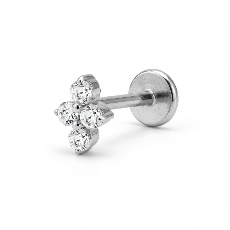 Piericng con quattro zirconi in Titanio G23 - Piercing per lobo, helix, forward helix, conch, flat, tragus